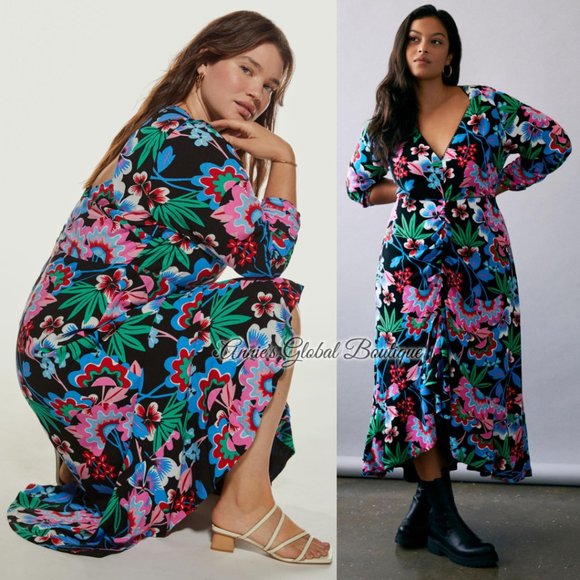 NWT ANTHROPOLOGIE Ruched Floral Maxi Dress. - Picture 3 of 16